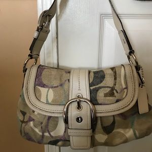 Coach soho linen buckle flap euc